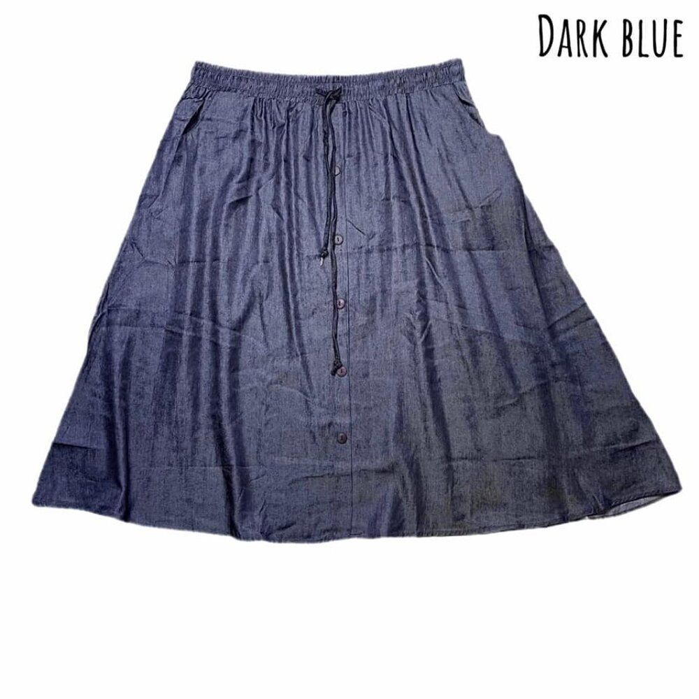 NEW LuLaRoe Denim Chambray Blue A Line Skirt‎ Marsha Drawstring Elastic Button